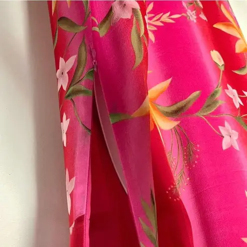 Silks by I.S.C. Silk Sleeveless V Neck Tropical Print Lined Maxi Dress Size XL Pink