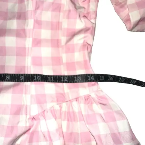 NWT Sugar Thrillz Gingham Pink Corset Puff Sleeve Bubble Hem Mini Dress SMALL