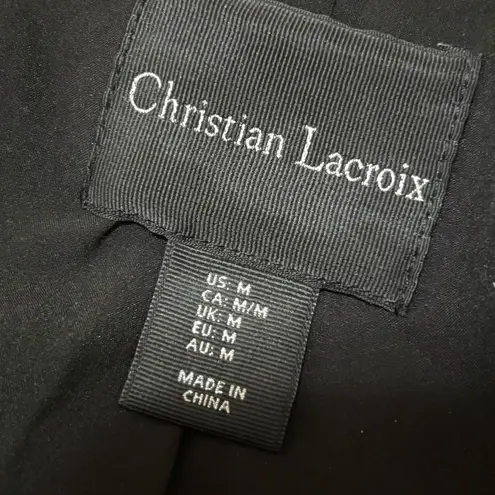 Christian LaCroix Black Button Front Crocodile Trim Tweed Boucle Jacket - Medium