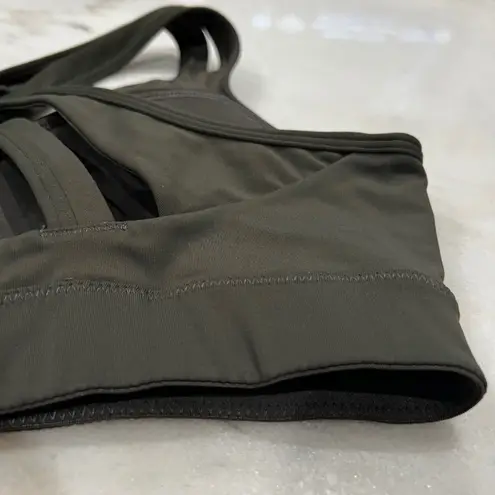 Yvette Medium Impact Sports Bra Caged Criss Cross Back Olive Green Activewear