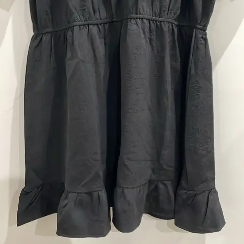 Very J Black Floral Textured Mini Dress Boho Ruffle Hem Elastic Waist Sz 1X NWT