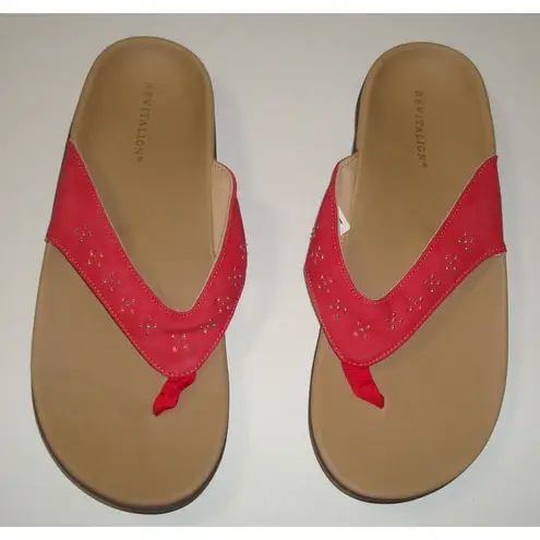 New Womens 11 B M Flip Flops Thong Sandals Shoes Revitalign Red Stud Orthotic