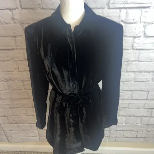 Amanda Smith Women’s Black Velvet Silk Blend Belted Shirt Jacket Dark Academia