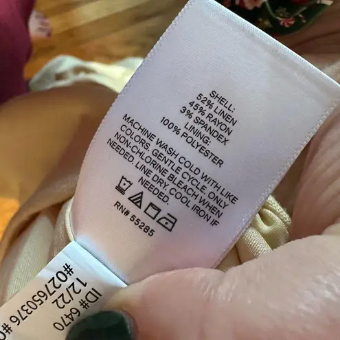 Capella Plus Size Dunkin’ Latte Long Sleeve Split Neck Linen Blend Bodysuit Tan