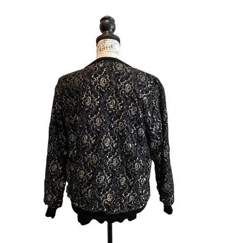 Destinee Wool Pullover Sweater Black Gold size Large Floral Lace Vintage punk