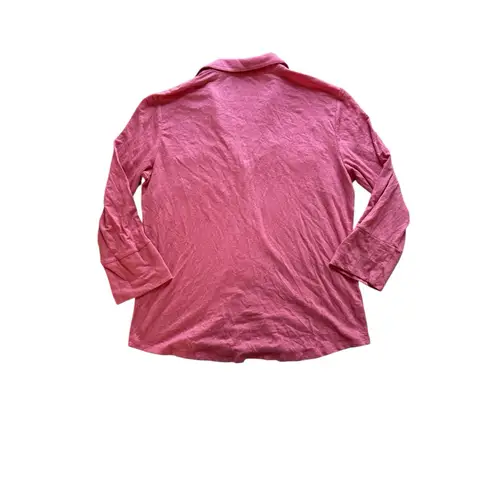 J. McLaughlin Brynn Top Womens Medium Pink 3/4 Sleeve Linen Blend Knit Button - Image 7