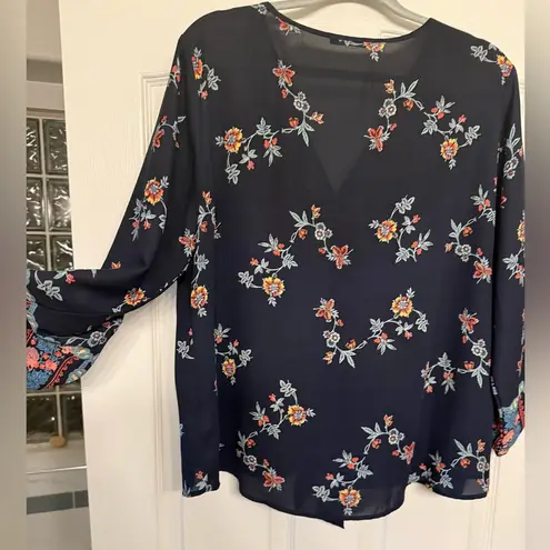 West Kei Floral Navy Blouse with Tie Front