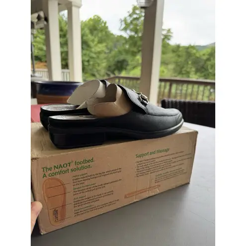 Naot Women Black Leather Slip On Horse bit Mule Loafers Shoes Size US 6 EU 37