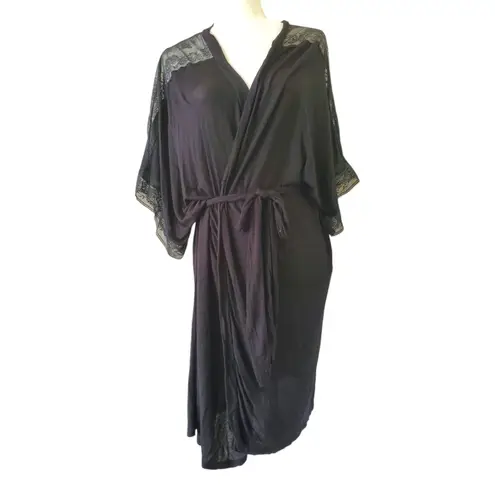 Eberjay Eberjey Robe Women Small Lace Trim Soft Black Belted 3/4 Sleeve Honeymoon - Image 2