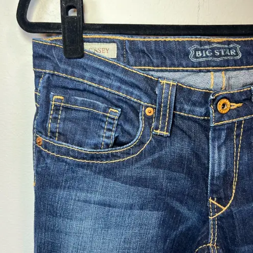 Big star  Womens Casey Jeans Dark Blue Distressed Denim Ultra Low Rise Sz 28 Long
