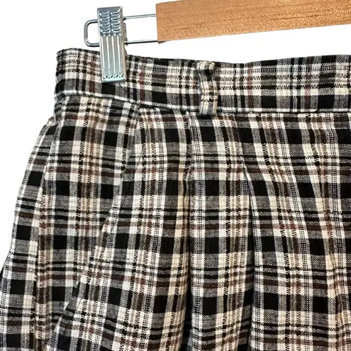 Bermuda Vintage Plaid Long High Waisted Mom Pleated Linen Cotton Blend  Shorts M