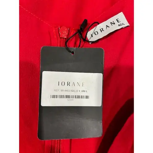 lORANE NWT Red Viscose Dress Brazil Romantic Feminine Midi Faux Wrap Party LARGE