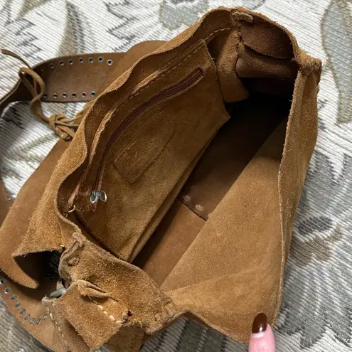 Brown Suede Shoulder Bag Purse Hobo Saddle Leather Studded Boho Western