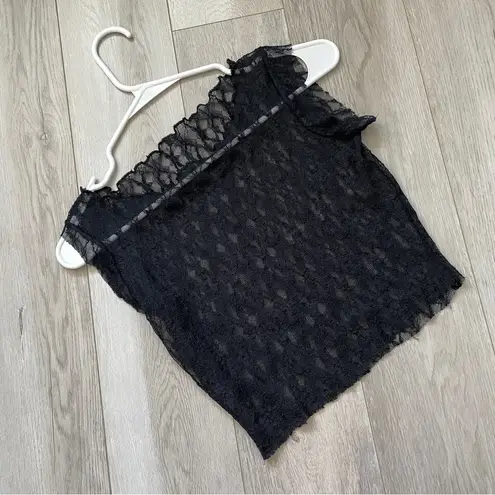 Lace Crop Top high neck sleeveless womens Black (one size) goth dark whimsigoth