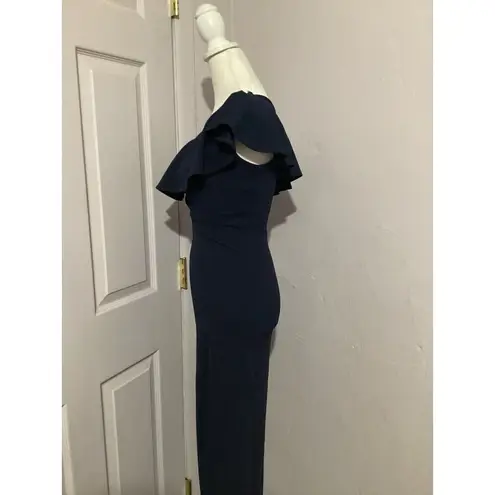 Lulus Last Forever Navy Blue One Shoulder Ruffle Maxi Dress XS