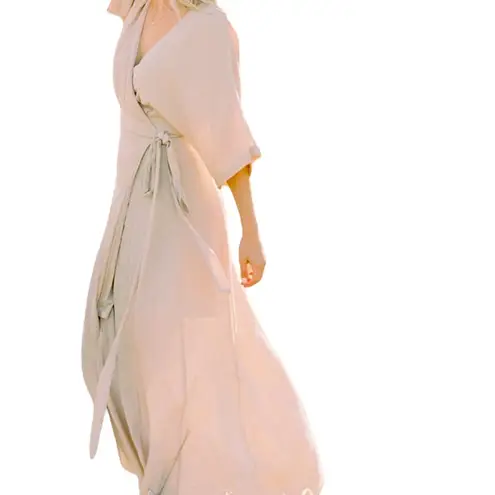 In Loom Neutral Beige Wrap Lined 3 Quarter Sleeve Flowy Maxi Dress Womens Small