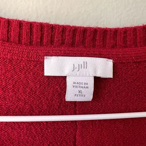 J. Jill Sweater Womens XL Red Crew Neck Pullover Pockets Long Sleeve Relaxed Fit