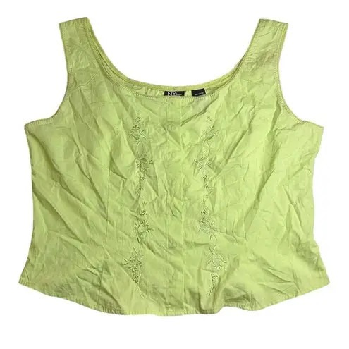 Vintage New York & Company Chartreuse Embroidered Cotton Crop Top Y2K Fairy
