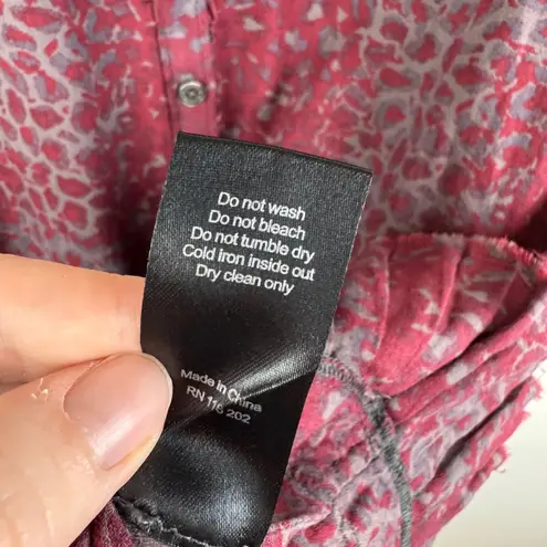 Zadig & Voltaire Roberts Print Dress Small Burgundy Leopard Ruffle Hem Boho Chic