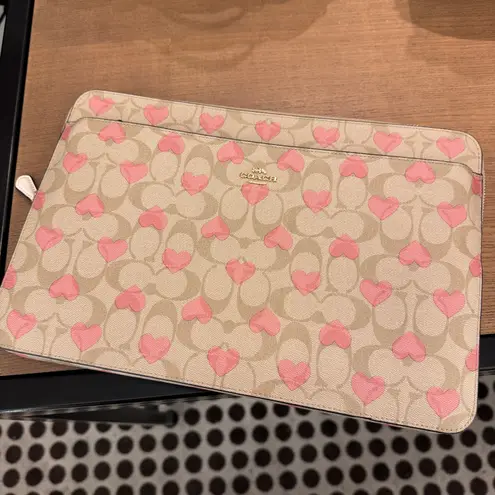 coach Laptop Sleeve In Signature With Heart Print cp374 Pink - Image 1