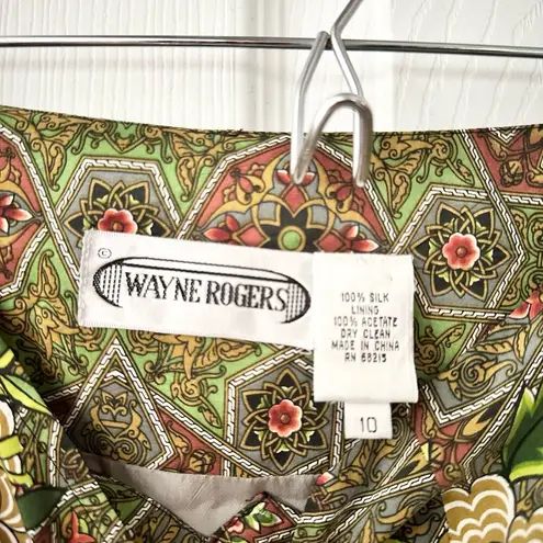 Wayne Rogers Vintage Silk Green Graphic Leopard Floral True Wrap Short Skirt 10