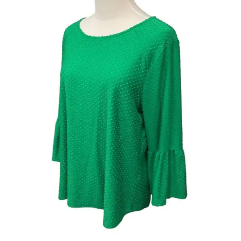 W5  by Anthropologie Textured Swiss Dot 3/4 Bell Sleeve Back Zip Blouse Size XL