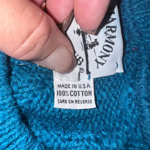 Lake Harmony Rowing Club Blue Cotton Cable Knit Sweater Medium Vintage Made USA