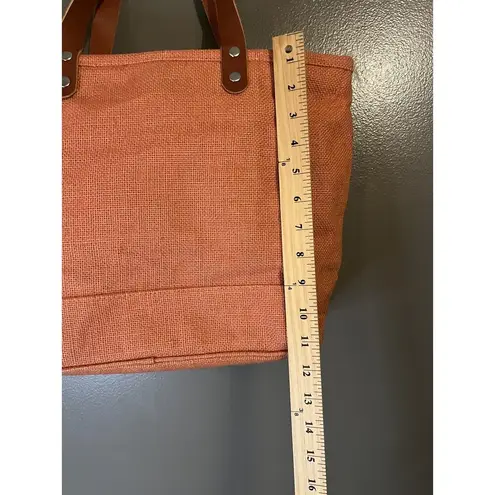 Monogram Tote Bag Womens Large Orange Jute Woven Purse Leather Handles Zipper N