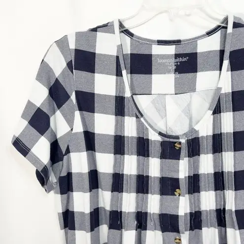 Woman Within Plus Size 18 20 Top Blue White Buffalo Checker Gingham Cotton 189