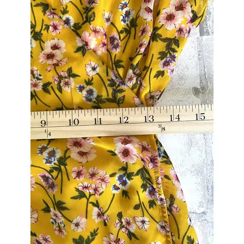 Harper Heritage  Dora Yellow Floral Ruffle Mini Short Sleeve Lined Wrap Dress M