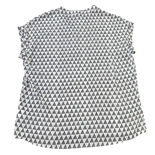 Pleione Short Sleeve Blouse w White/Black Geo Pattern Dolman Sleeves Career - M