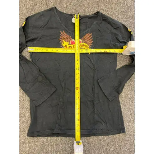 Harley Davidson Womens Black Heart Wings Cotton V Neck Long Sleeve T Shirt Sz 1X