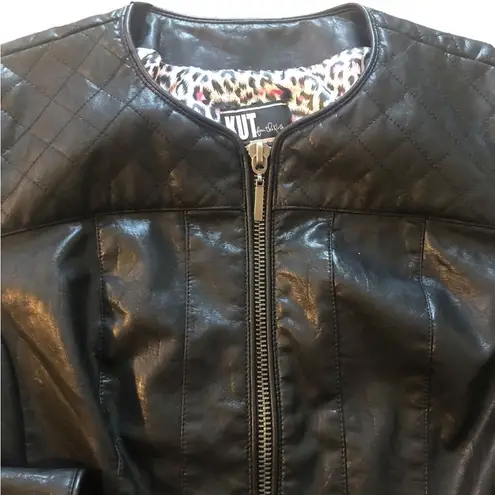 Kut From The Kloth Faux Leather Moto Jacket Sz. S Pockets Zip Cuff Black Vegan