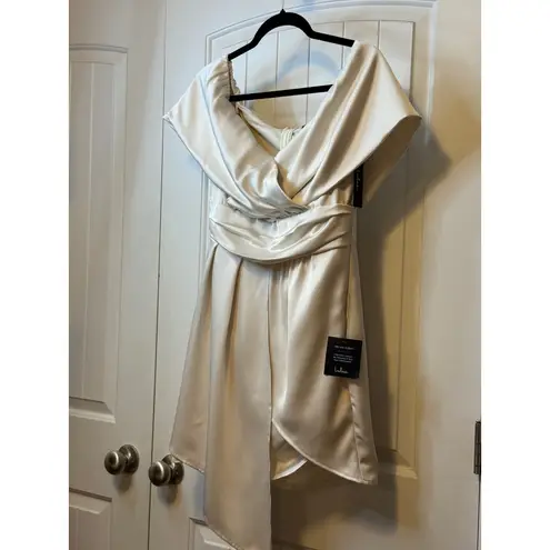 Lulus Always Celebrating Off Shoulder Satin Midi Dress Cocktail Evening NWT Med White
