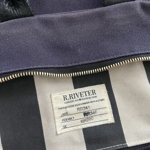 R.Riveter Carry All Canvas Blue Tote Brown Leather Boho Classic Sturdy Mini Bag