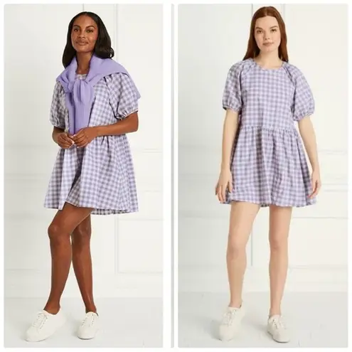 Hill House HILL HOUSE the Adeline Dress in Lilac Jacquard Check Size Small