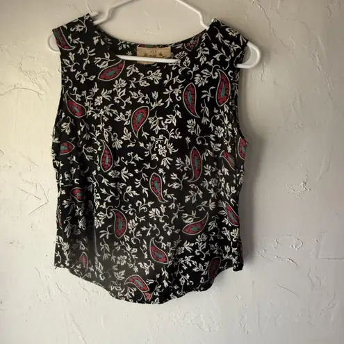 Vintage New Frontier Skirt Top Set Vintage Large Paisley Floral Rayon Western Black