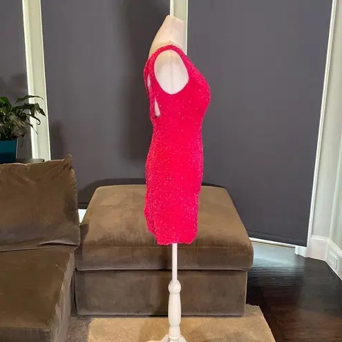 Women’s Sequined One Shoulder Short Pink Party or Prom Dress Size 4 Pink