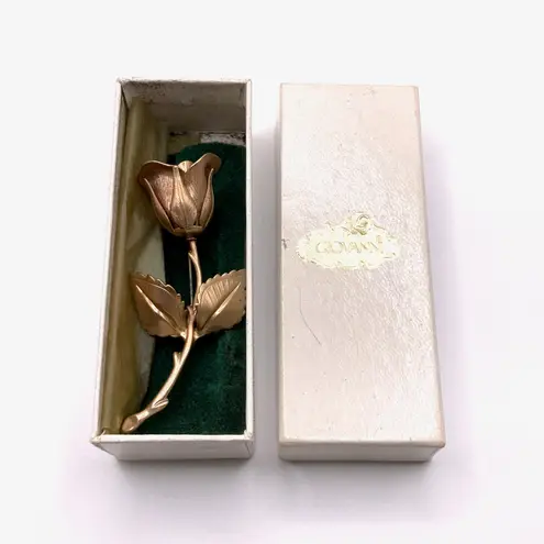 0047 Vintage 70s Giovanni Gold Tone and Rose Flower Brooch w/Original Box