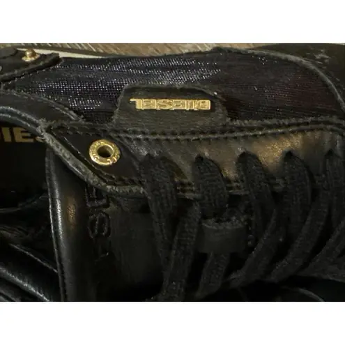 Diesel Black Gold Leather Mesh Sneakers Streetwear Shoes Goth Punk Emo 7