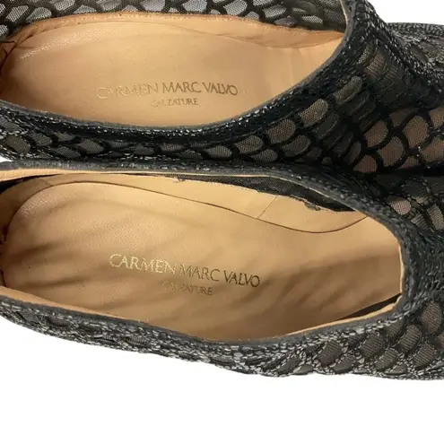 Carmen Marc Valvo Booties Mesh Stiletto Heels Pointed Toe Black Size 7