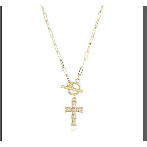 Boutique Diamond Cross Toggle Paperclip Necklace | 18k Gold Filled