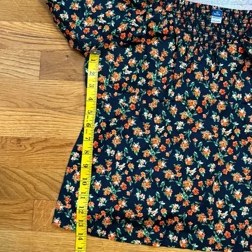 Old Navy  Women XL Petite Blue Orange Cotton Floral Smock Puff Sleeve Top Cottage