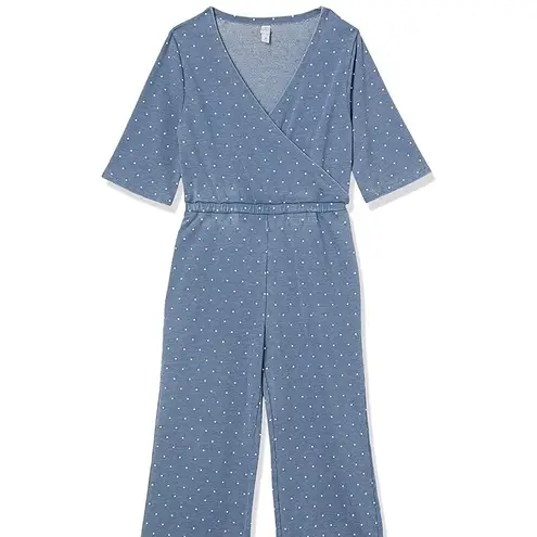 Alternative NWT Bay Blue Pin Dot Piper Cross Front Cropped Jumpsuit L Dots