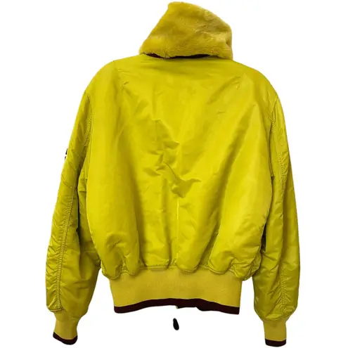 Opening Ceremony Reversible Bomber Jacket Faux Fur Collar Neon Yellow Medium