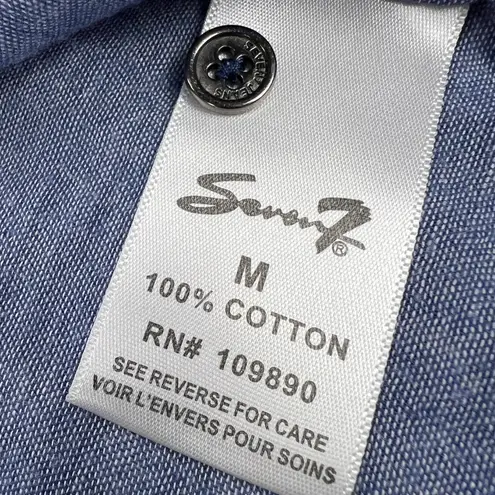 Seven7  Double Layer Gauzy Cotton Blue Plaid 3/4 Sleeve Button Up Shirt Size M