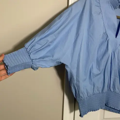 Maje Libou Smocked Blouse women's size 1(S) blue batwing cotton cottage