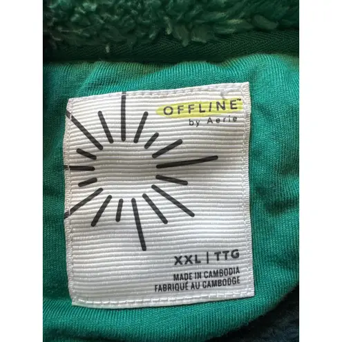 Aerie OFFLINE Green Black Plaid Quarter Zip Fleece Pullover XXL/TTG