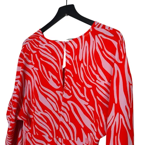 CAbi  Red Pink Zebra Print Midi Dress S Flowing Kimono Sleeve Asym Hem