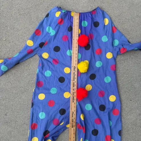 Vintage handmade blue Polkadot clown suit with pom detail on front MEDIUM?